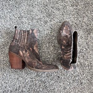 Worn Madden Girl Buckle Suede Snake Skin Booties